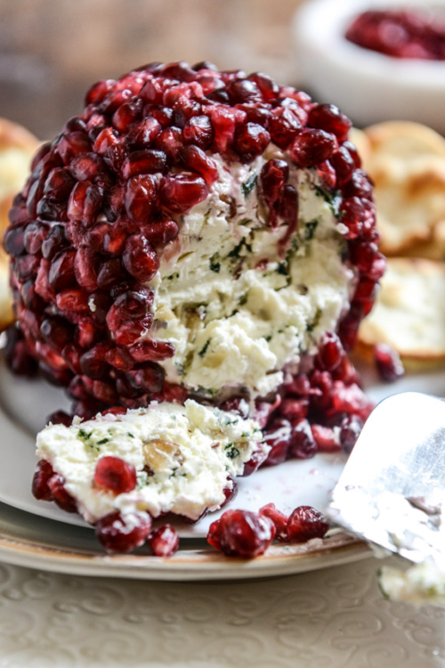 Pomegranate Jeweled White Cheddar, Toasted Almond and Crispy Sage Cheeseball