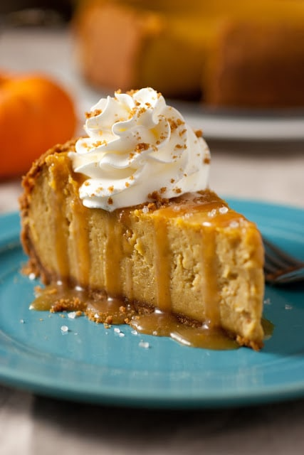 Pumpkin Cheesecake with Salted Caramel Sauce